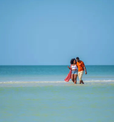 couple walking in water