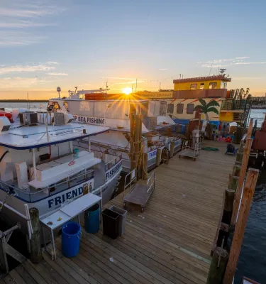Boats docked at Hubbard's Marina at Sunset