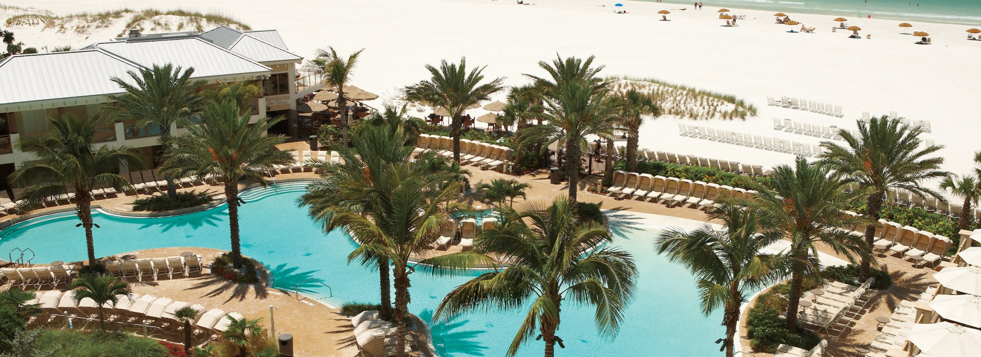 Aerial view of Sandpearl Resort pool beachfront