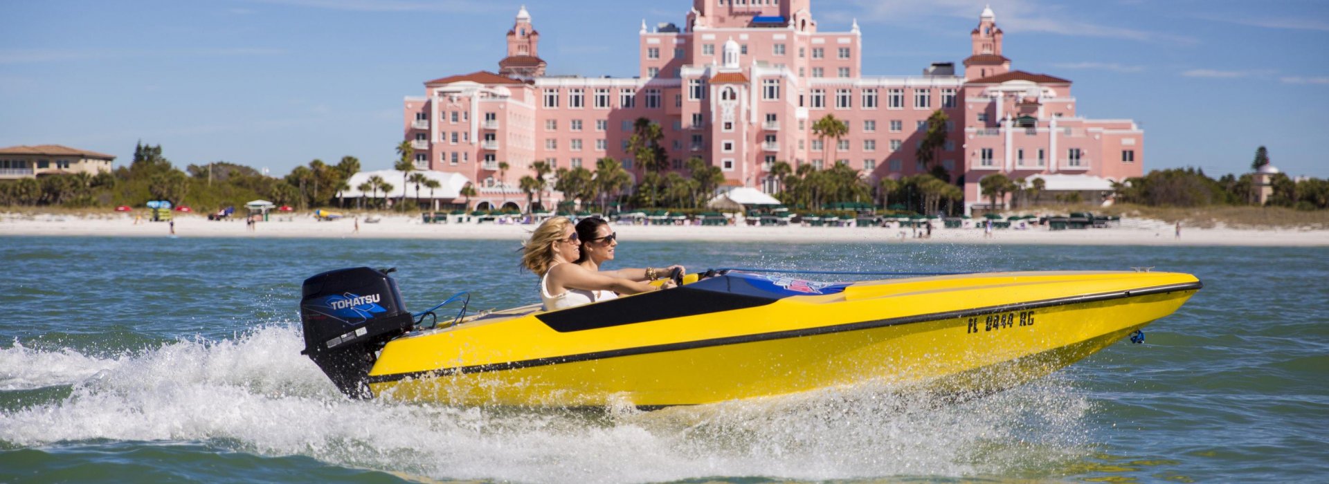 Couple on a Speed Boat Tour near the Don CeSar Hotel