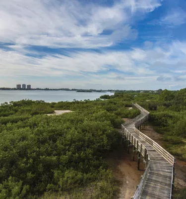 Aerial view of Boca Ciega Park boardwalk in Seminole