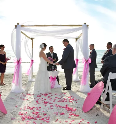 A wedding on St. Pete Beach with the Gulf of Mexico in the background