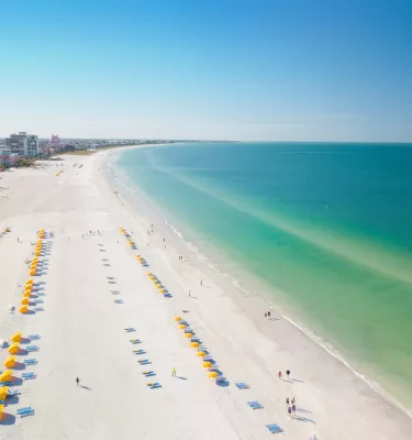 A shot of St. Pete beach from an aerial Drone