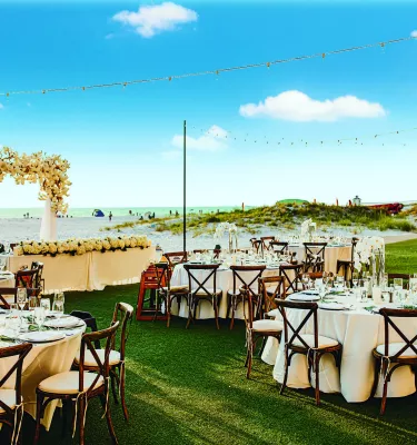 Wedding reception tables at Sandpearl Resort