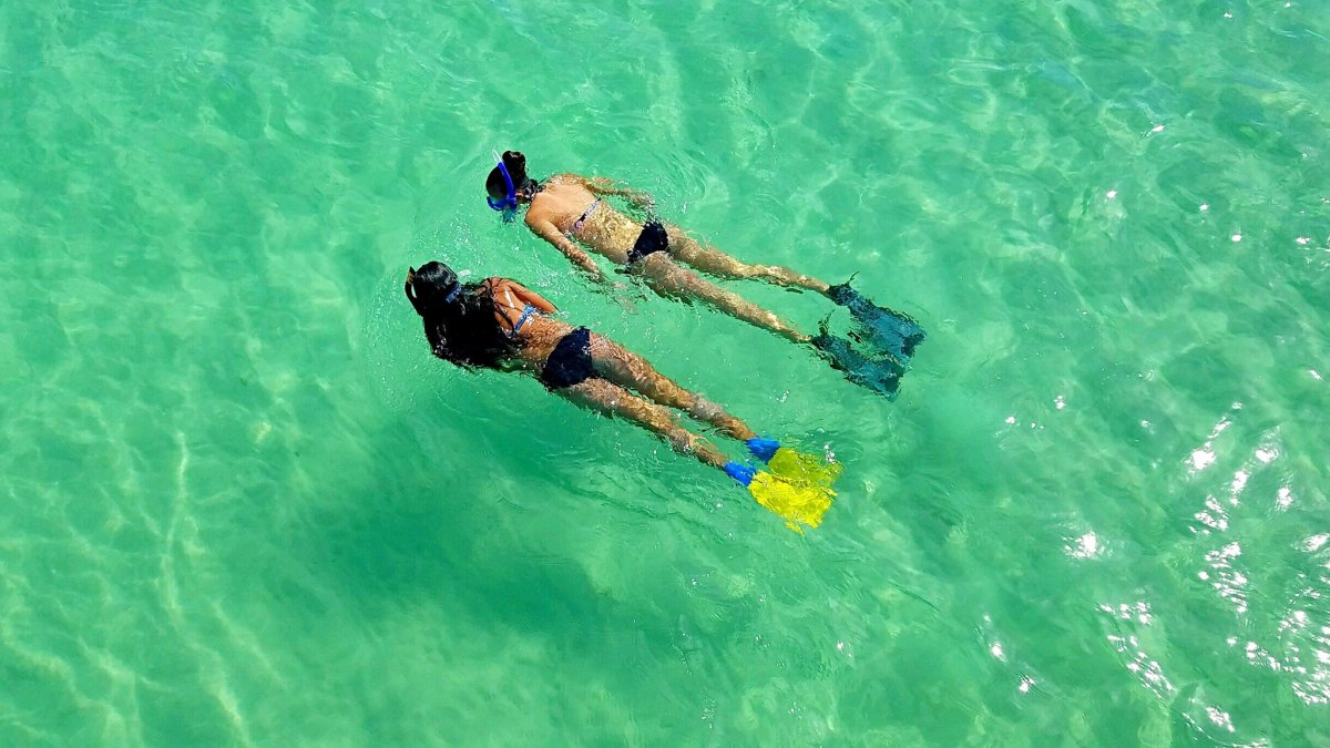 Two girls snorkeling in the emerald waters off Egmont Key