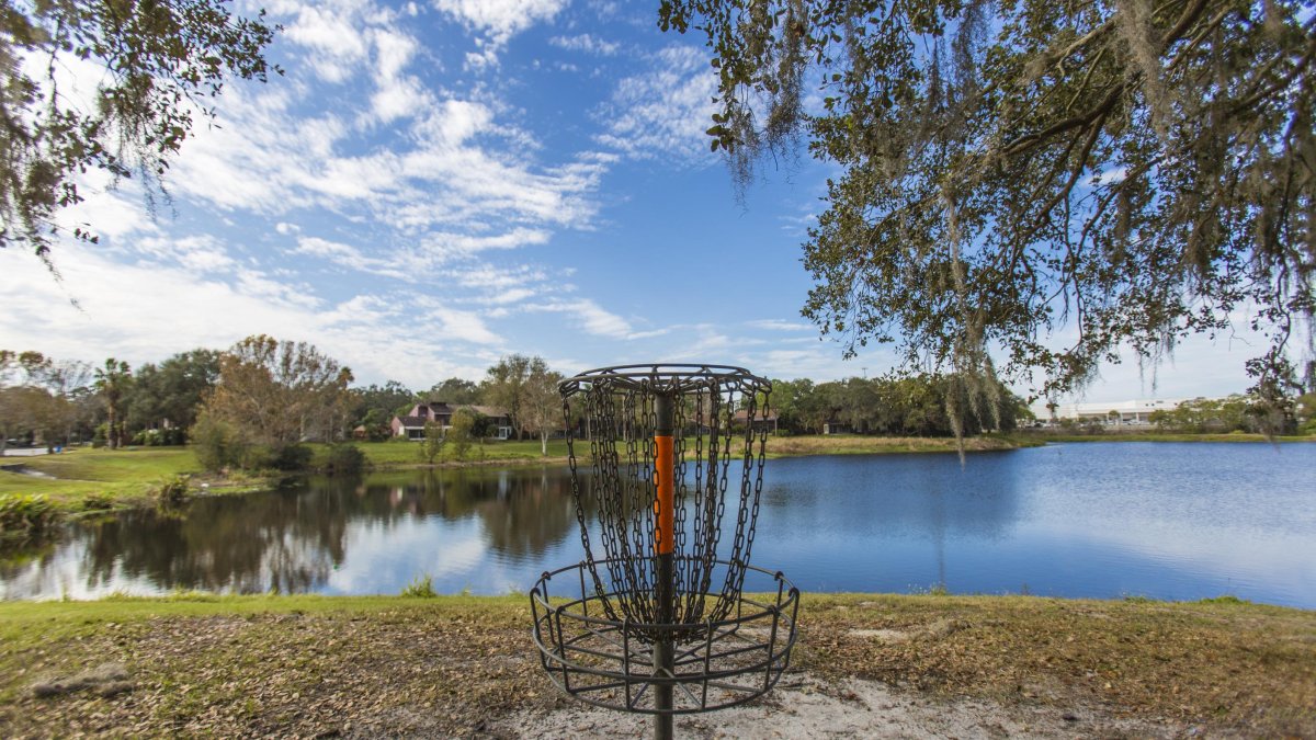 A disc golf hole at Cliff Stephen's Park