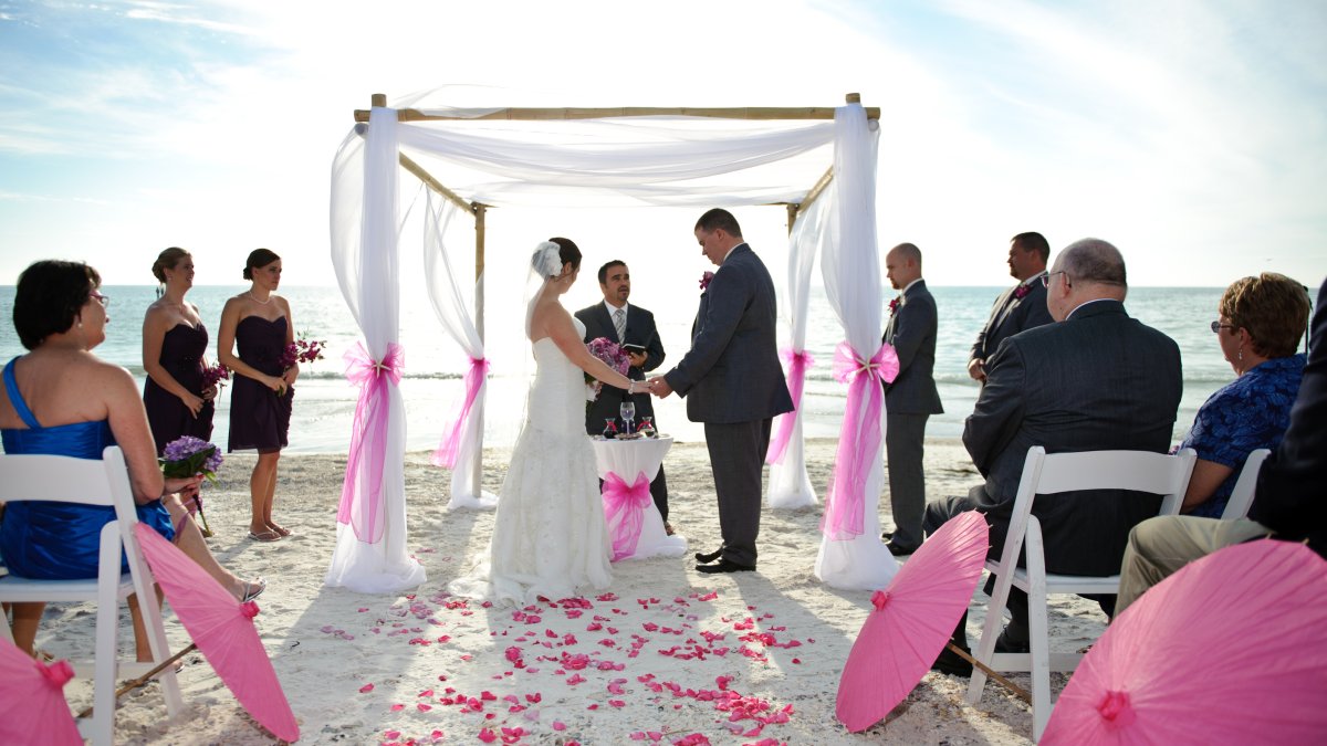 A wedding on St. Pete Beach with the Gulf of Mexico in the background