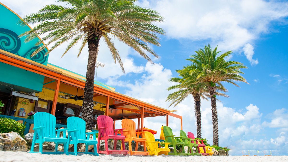 A set of colorful chairs outside of Frenchy's Rockaway Grill in Clearwater Beach