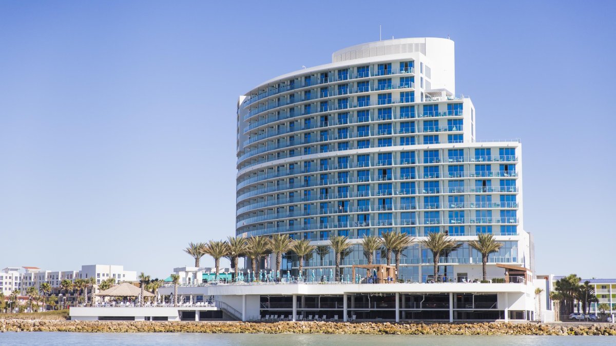 Opal Sands resort from the water in the afternoon