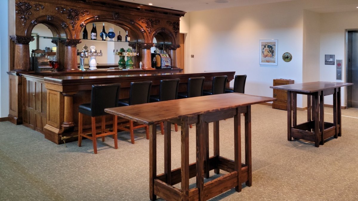 A spacious bar with antique furnishings