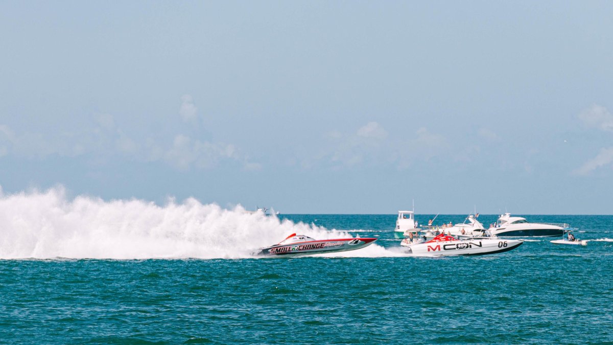 A boat races through the water at the Clearwater Offshore Nationals