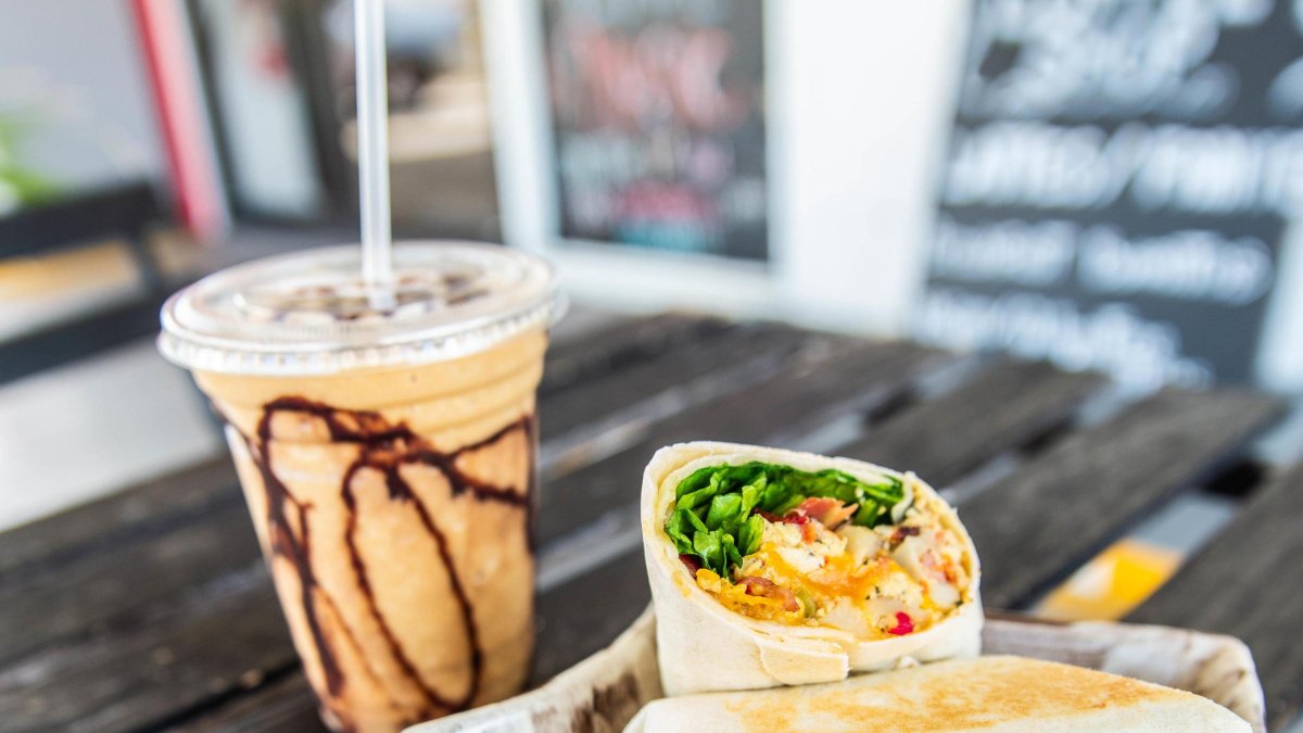 Iced coffee and burrito