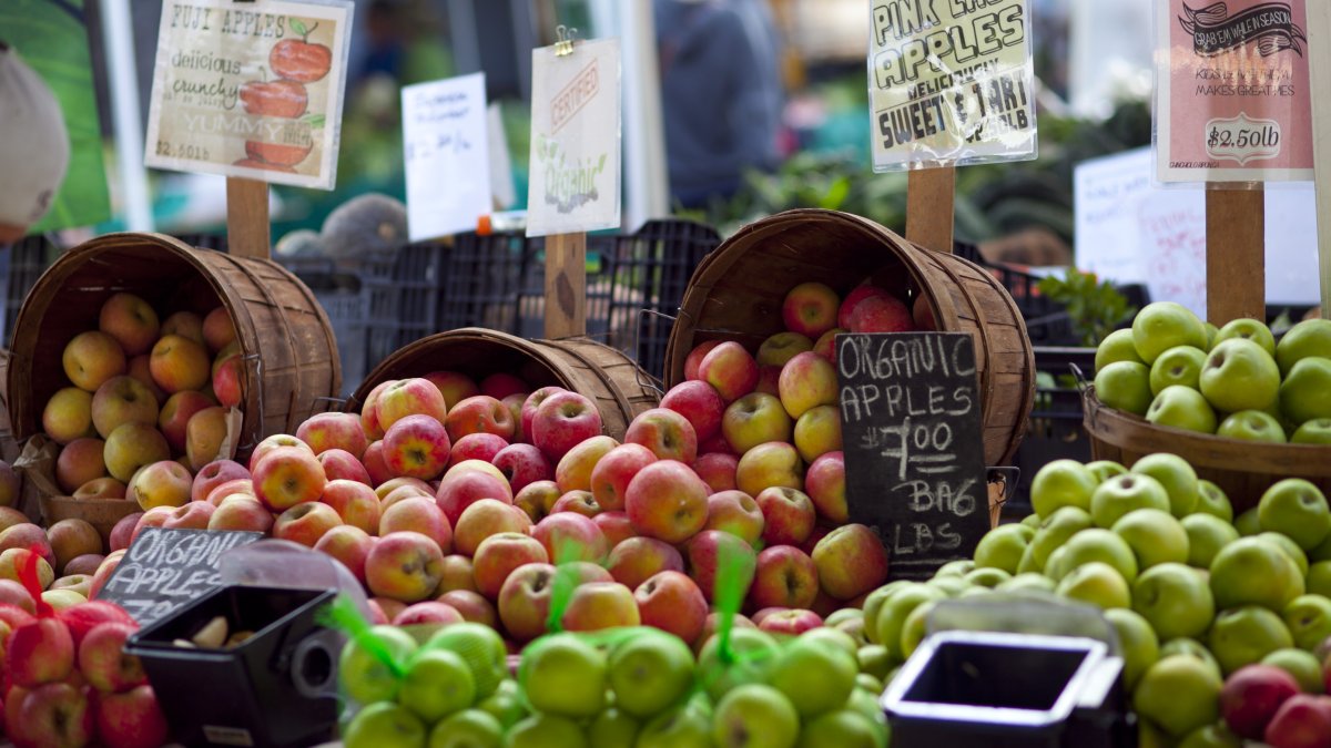 Organic apples on display