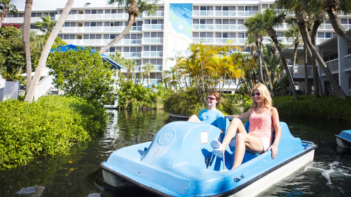 Explore the winding waterways on a paddleboat